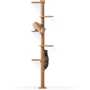 FUKUMARU Tall Cat Tree, 5 Tier Floor to Ceiling Cat Tower, Wall-Mounted Cat Scratching Post, Wild Simulation Cat Wall Shelves, Suitable for Cats Climb, Scratch, Lookout and Play in Kuwait