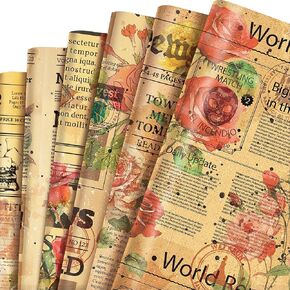 Bolsome 12 Sheets 28 * 20 Inches Reversible Vintage Newspaper Wrapping Paper Double sided Retro Floral Newsprint Gift Wrap Paper for Birthday Wedding Anniversary DIY Craft