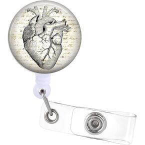 Cardiology Badge Reels Holder Retractable with ID Clip for Nurse Name Tag Card Heart Cardiac Anatomy Nursing Doctor Teacher Student Medical MD Grey Work Office Alligator Clip ZJK704