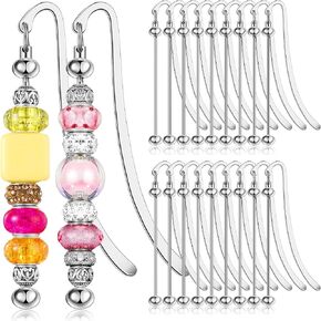 20 Pcs Beadable Bookmarks DIY Metal Blank Bar Bookmark Silver for Beads Modern Beaded Bookmark Craft Jewelry Pendant Charm Gift for Book Lovers Student Teacher Office Supplies