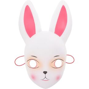 Kitsune Bunny Mask Easter Masquerade Mask Rabbit Dress Up Mask for Masquerade Ball Easter Party Halloween White