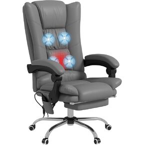Vinsetto PU Leather Executive Massage Office Chair with 4 Vibration, Computer Desk Chair, Heated Reclining Chair with Adjustable Height, Swivel Wheels, Light Brown