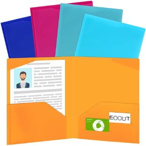 EOOUT 5 Pack File Folders Letter Size Plastic Folders with Clear Front Pocket, with Contents Paper Gemstone Color Pocket Folders for Documents