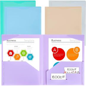 EOOUT 5 Pack File Folders Letter Size Plastic Folders with Clear Front Pocket, with Contents Paper Gemstone Color Pocket Folders for Documents