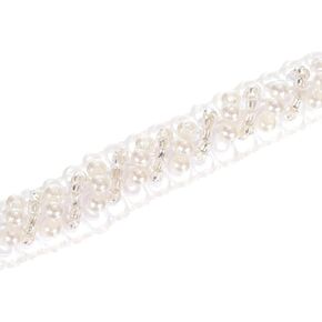 PATIKIL 5 Yard Faux Pearl Lace Ribbon, 0.43" Wide Pearl Fringe Applique Embroidered Pearl Bead Lace Trims for Wedding Party Home Decoration Sewing Craft, White Silver