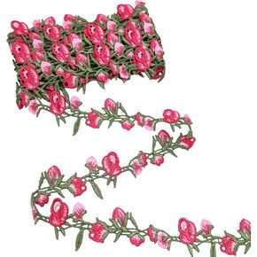 IDONGCAI Floral Lace Trim Flower Embroidered Lace Trim Ribbon for Sewing 3 Yards Rose Red