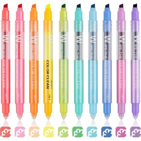 Erasable Highlighters, Dual Tip 10 Colors Erasable Highlighter Pen Assorted Colors, Smooth Writing Book Journaling Highlighters Erasable, No Bleeding Highlighters for Bible Journal Planner