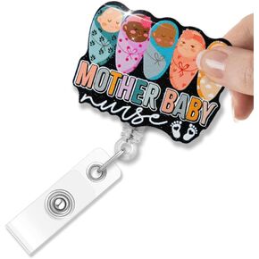 Mother Baby Nurse Glitter Retractable Badge Holder, Funny Babies Badge Reel Gifts for Labor and Delivery Nurse MBU Midwife, L&D Gifts for Mother Baby Unit NICU OBGYN, Postpartum Nurse Gifts