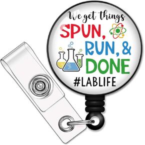 RZHV Spun Run Done Lab Life Retractable Badge Reel with Alligator Clip, Funny Reagent Bottles ID Card Badge Holder Gift for Medical Laboratory Science Lab Technician Scientist Nurse Doctor Coworkers