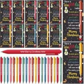 Cholemy 48 Sets Christmas Student Gifts from Teacher Include Merry Christmas Pen with Christmas Greeting Card and Cable Ties for School Classroom Practical Gifts Stationery Supplies