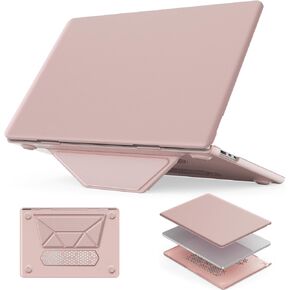 HXCASEAC Case Compatible with MacBook Air 15 inch Case 2024 2023 with Foldable Stand, Anti-Scratching Protective Hard Shell Cover for M3 M2 A3114, A2941 PU Leather, Pink