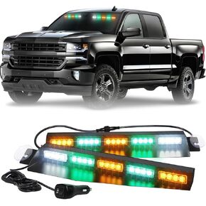 XRIDONSEN 34 inch Emergency Strobe Visor Lights 40 LED Amber White Warning Flashing Hazard Safety Lights Interior Front Windshield Light Bar Deck Split w/Take Down for Trucks Construction Vehicles