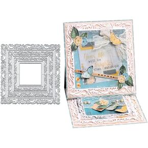 3Pcs/Set Square Frame Metal Die Cuts Cutting Dies, 3Pcs/Set Square Frame Paper Cards Cutting Dies Cut Stencils for DIY Embossing Card Making Book Tags Decorative Paper Dies Scrapbooking