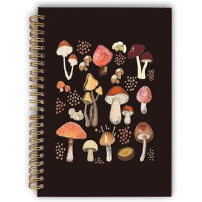 Retro Mushroom Spiral Notebook,Laminated Hard Cover,College Ruled 5.5×8.3 Inches,Journal Notebooks for Journaling Writing Work Office College,Mushroom Lovers Women Gifts