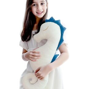 Seahorse Organic Linen Cotton Stuffed Animal Cute Hugging Body Pillows Gift Pack Greeting Card Hand Stitched Fur Free Plush Toy Washable 25 inches