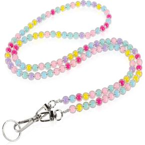 Lanyards for id Badges - Colorful Acrylic Beaded Lanyard for Keys, Cute Pink Beads, Portable Teacher Supplies, Suitable for ID Cards, Badges, Wallets, Whistles, Office Supplies