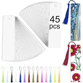 45 Pcs Sublimation Bookmarks，Sublimation Bookmark Blank Aluminum Metal Bookmarks Bulk DIY Bookmarks with Hole and Colorful Tassels for Crafts Reading School Office Supplies