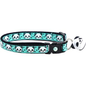 Panda Bear Cat Collar with Charm & Bell | Safety Breakaway Collar | Adjustable Large Size or Kitten Collar (Aqua, Small(10lbs & Less))