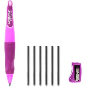 STABILO Ergonomic Mechanical Pencil EASYergo 3.15 - Right-Handed - Pink/Lilac + Sharpener + 6 Refill Leads