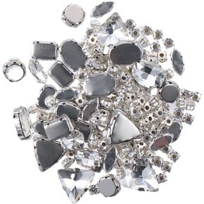 130 PCS Sew on Rhinestones Mixed Shapes Glass Rhinestones Crystal Flatback Glass Rhinestone Sewing Claw Rhinestone for Clothes Shoes Dress DIY Craft Jewelry Making (Crystal Clear,Silver Claw)