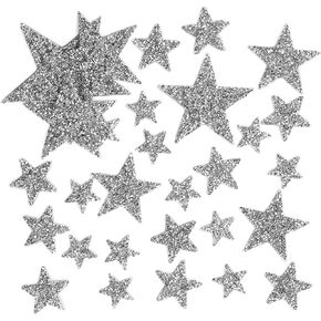 TORC 32Pcs Star Appliques Iron on Patches for Hats, Jeans, Clothing, Shirts, Iron on Glitter Star Applique, Rhinestone Stars Iron on Patches for DIY Crafts (Silver, Mixed Size)