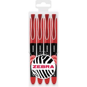 Zebra Fuente - Disposable Fountain Pen - 1.0mm Fine Nib 0.6mm Line Width - Wallet of 4 (Red)