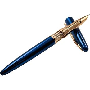 Luxury pen, iridium pen head, fine nib, wear-resistant, smooth writing, continuous ink, elegant pen gift set, with converter and 2 black ink bags, preferred gifts for men and women (Blue)