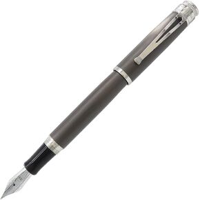 Black Nickel Fountain Pen - Medium Nib, Elegant Matte Finish with Platinum Accents and Stainless Steel Top