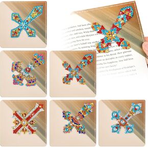 6 Pcs Christmas Cross Diamond Painting Bookmarks Kits Cross Art Bookmarks 5d Rhinestone Diamond Crystal Acrylic Diamond Painting Book Markers for Girls Women Craft Read School Office Home DIY Lover