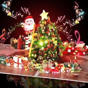 Christmas Cards, Light and Music Christmas Cards, 3D Paper Christmas Tree for Christmas Holidays, Merry Christmas Card With Envelopes for Kids Mom Girlfriend Husband Wife Men Women