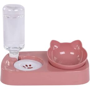 Pet Food Bowl and Water Bottle Set, Double Cat Dog Food Bowl with Automatic Gravity Water Dispenser Bottle, Detachable Tilted Raised Food Bowl for Small Medium Size Puppy Pet Dogs Cats (Blue)