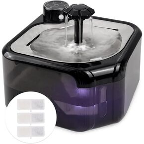 Wireless Pets Water Fountain, 95oz/2.8L, Quiet Sensor Auto Pets Water Dispenser with Smart 3 Flow Mode, 304 Stainless Steel Dish for Cats, Dogs, Multiple Pets, Space Black