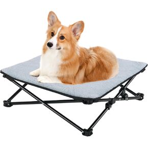 Veehoo Foldable Elevated Dog Bed, 2 in 1 Portable Dog Cot with Removable Reversible Cotton Pad, Travel Outdoor Raised Dog Bed, Camping Dog Hammock Bed, Winter and Summer Use, CWC2454CP