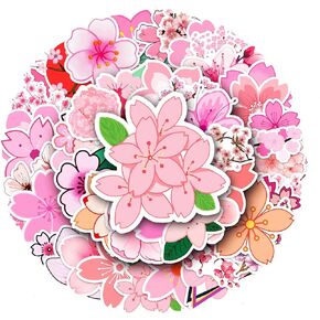 50 Sakura Flowers Stickers Cherry Blossom Vinyl Aesthetic Stickers for Scrapbooking Laptop Calendars Water Bottle Journals Envelopes Waterproof Stickers