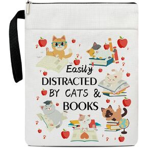 Book Lover Gifts for Christmas, Easily Distracted by Cats and Books Book Sleeve with Zipper Bookish Gifts, Cat Lover Gifts Kindle Sleeve Book Carrying Case Book Club Gifts for Reader Librarian -15