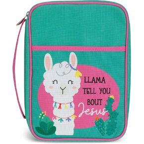 Llama Tell You About Jesus Pink Medium Canvas Bible Cover with Handle