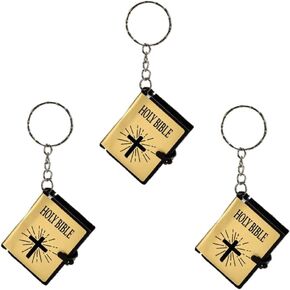 Favorict (3 Pack) Mini Bible Keychain English Holy Bible Religious Favor Christian Jesus Keychain (A)