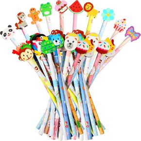Zonon Kids Animal Pencils with Cute Cartoon Eraser Toppers Fun Wooden Pencils Assorted Colorful Graphite Pencils with Rubbers Bulk for Children Gifts Back to School Supplies (40 Pieces)