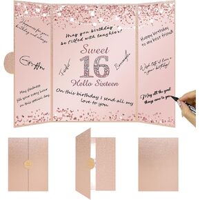 Vlipoeasn Sweet 16 Birthday Guest Book Alternative, Rose Gold Sweet 16 Birthday Decorations for Girl, 16th Birthday Party Signature Book, 16 Year Old Birthday Gifts for Girls