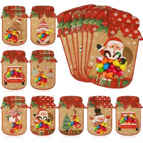 48 Sets Christmas Party Favors Mason Jar Paper Card Craft Bulk with 48 Treat Bags for DIY Xmas Mason Jar Party Favors Holiday Candy Bags for Christmas Holiday Party Favors Supplies
