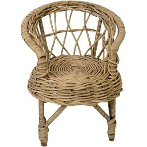 1:12 Scale Miniature Light Brown Wicker Armchair, Handmade Rattan Dollhouse Single Sofa BJD Ob11 Accessories