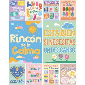 S&O Spanish Language Calming Corner Classroom Therapy Posters - Calm Down Corner Supplies - Feelings Chart - Emotions Chart for Kids - Spanish Classroom Decorations - Homeschool Supplies - 10PC