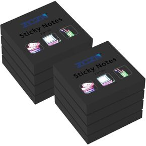 ZCZN Small Sticky Notes, 2in x 2in, 100 Sheets/Pad, 8 Pads/Pack, Black