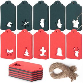 100PCS Christmas Paper Tags with String, Gift Wrap Tags Hollow Out Paper Tags Christmas Name Tags for Gifts Christmas Hanging Labels
