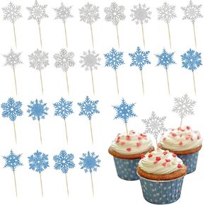 24-Pcs Christmas Cupcake Toppers, Holiday Cupcake Toppers for Christmas Cake Decorations, Merry Christmas Cupcake Toppers, Christmas Tree Cupcake Toppers, Snowflake Cupcake Toppers (Merry Christmas)