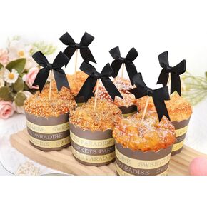 Black Bow Cupcake Toppers - Bow Themed Party Decorations,Bow Party Cake Toppers, Coquette Birthday Party,Tying The Knot Bridal Shower Bachelorette Cupcake Toppers