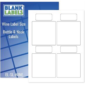 Wine Bottle Labels from Blank Labels - 4 Per Page - Water-Proof - Template Compatible - Laser and Inkjet Guaranteed - Easy Peel - Made in USA - 4" x 3.33" - 10 Sheets - 40 Bottle Labels