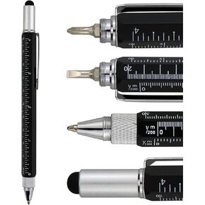 HeTaoCat Gifts قلم أدوات متعدد التقنية 6 في 1 قلم ستايلس - قلم مفك براغي مع مسطرة، مقياس مستوى، قلم حبر أسود (فضي) in Kuwait