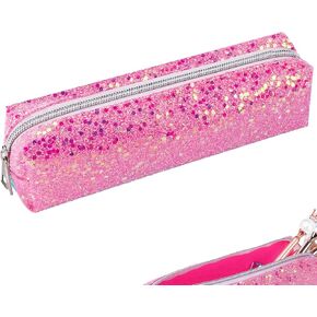 Pink Pencil Box Glitter, Shiny Pencil Case, Stationery Zipper Portable Pencil Case, Stationery Storage Bag, for Daily Study Work (1Pcs)