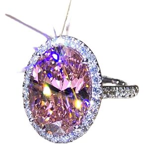 S925 Silver Goose Egg Pink Diamond Ring AAA Cubic Zirconia Women's Ring Pink Pigeon Egg Proposal Ring Eternal Love Halo Shiny Ring